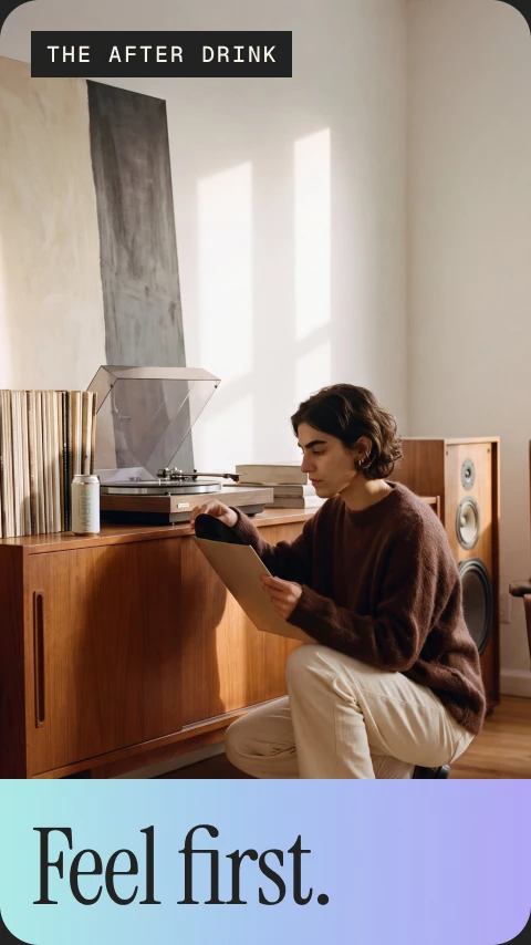 Story: a woman at her records, with the line Feel first