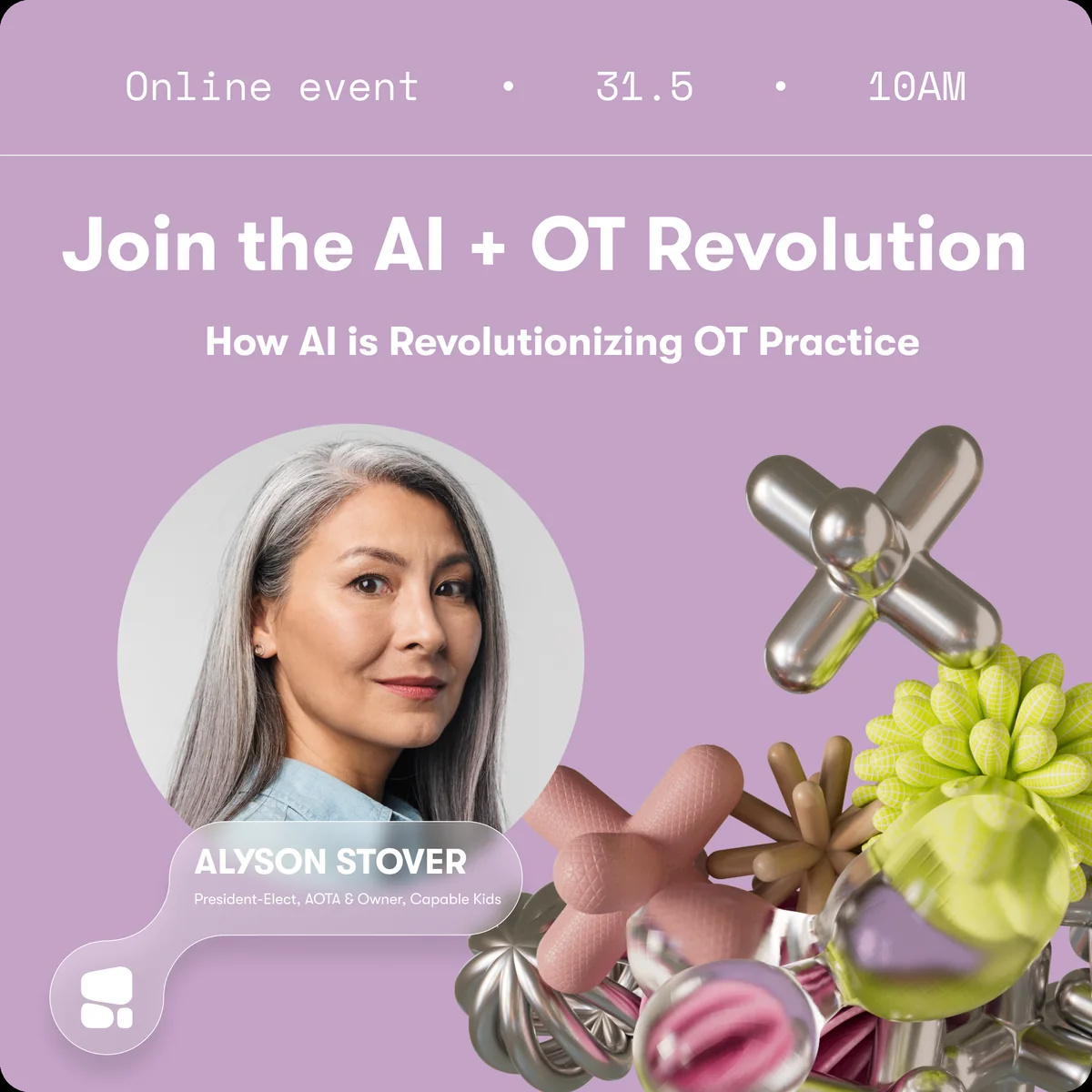 A lilac webinar invitation: join the AI plus OT revolution, with a speaker portrait and 3D forms