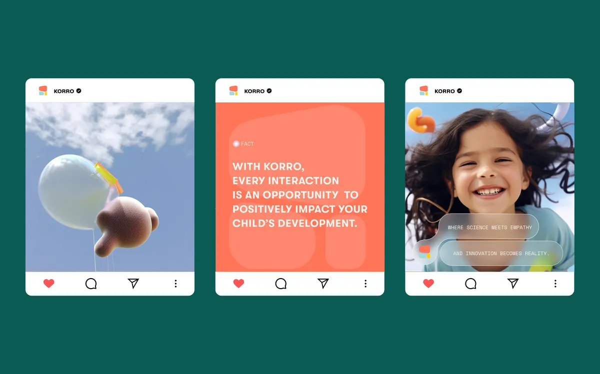 Three Korro cards in a phone interface on dark green