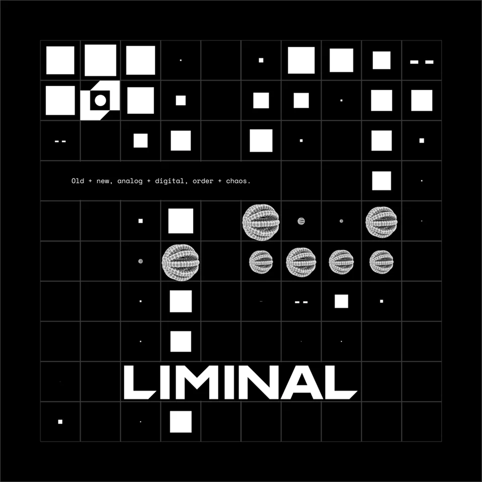 Post: squares and discs on the grid above the wordmark