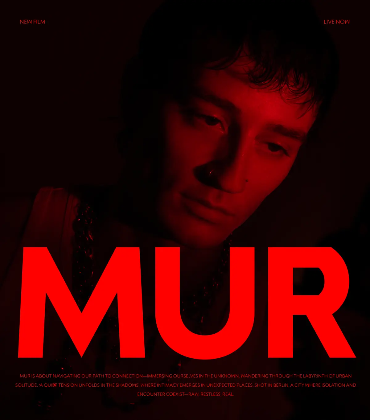 The MUR statement poster: a face lit red in near-darkness, the word MUR across the lower third, and the campaign statement set small beneath it