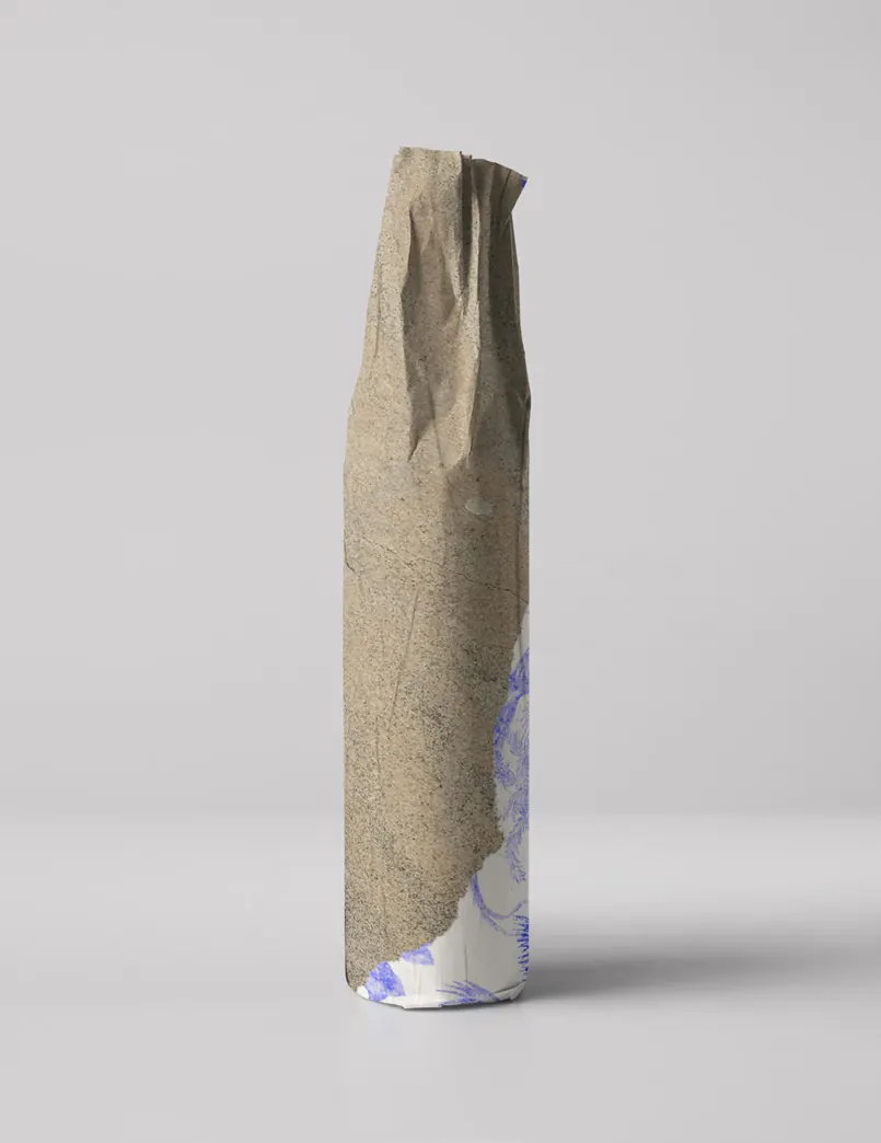 A bottle wrapped in kraft paper